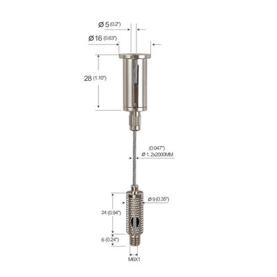 1.2mm Draht Seitenausgang Hängendes Drahtseil kundenspezifische Länge Draht Suspension Kit für Bildrahmen
