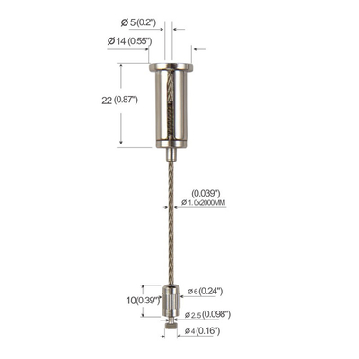 1.2mm Draht Seitenausgang Hängendes Drahtseil kundenspezifische Länge Draht Suspension Kit für Bildrahmen